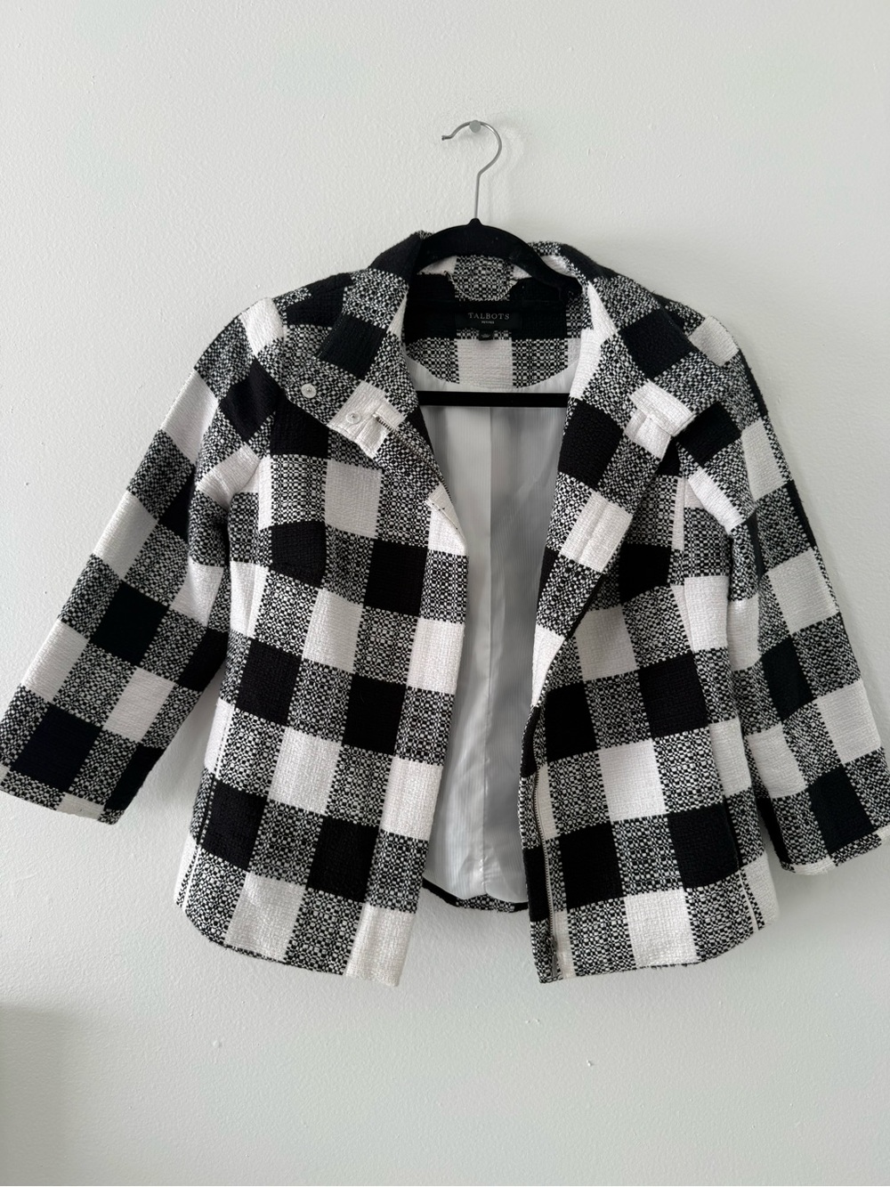 Talbots Black & White Buffalo Check Short Coat